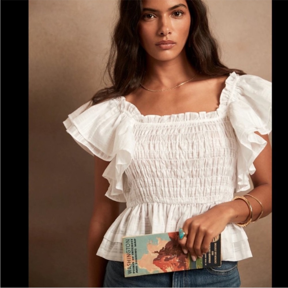 Banana Republic Smocked Ruffle Top White small white off shoulder